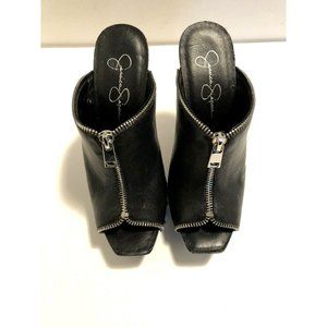 Jessica Simpson women's sandals platform pumps high Black with zip accent Sz 7.5